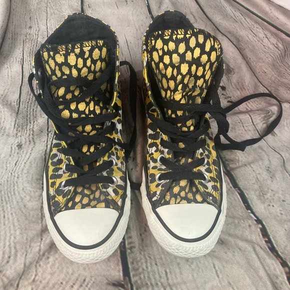 Converse All Star Chuck Taylor Yellow Cheetah Print High Top Womens Shoes - Picture 3 of 8